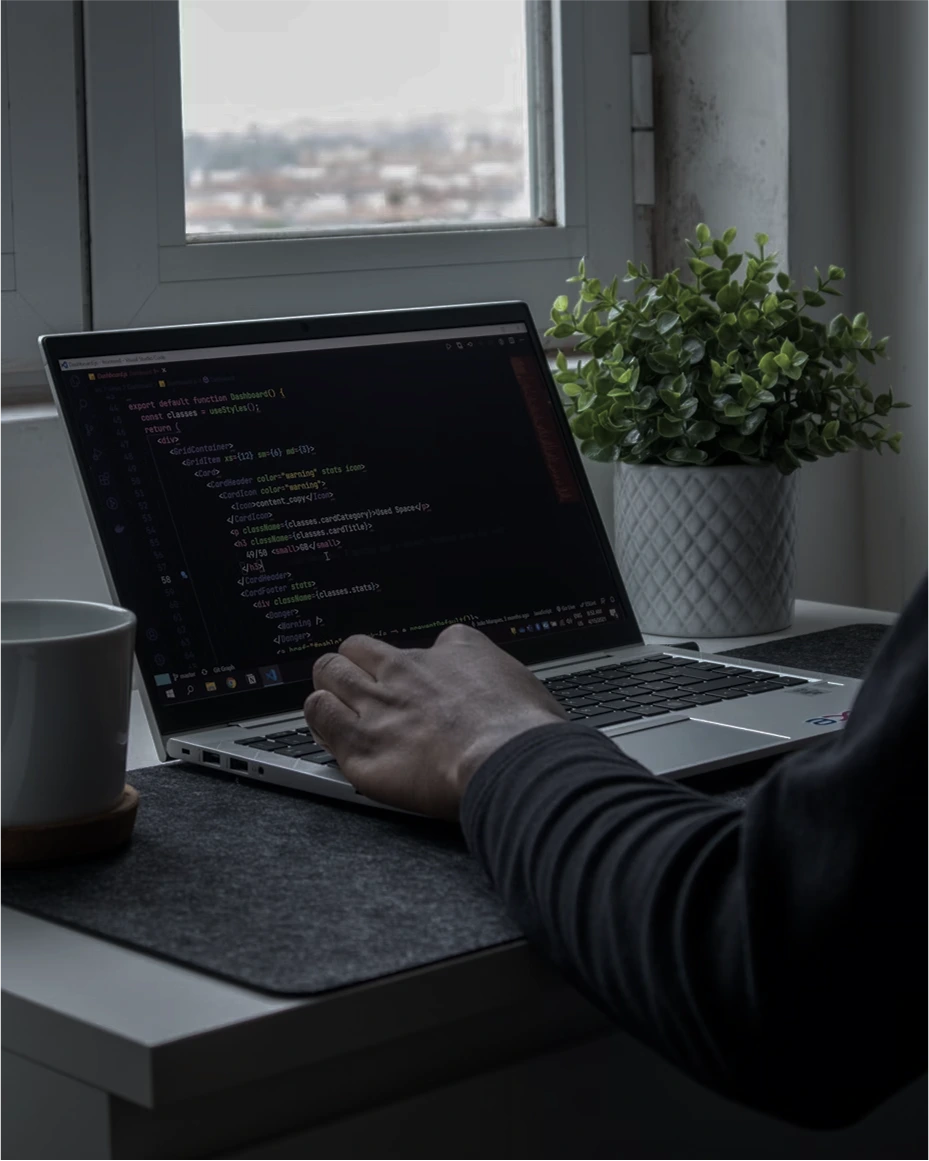 Somebody coding at a laptop.