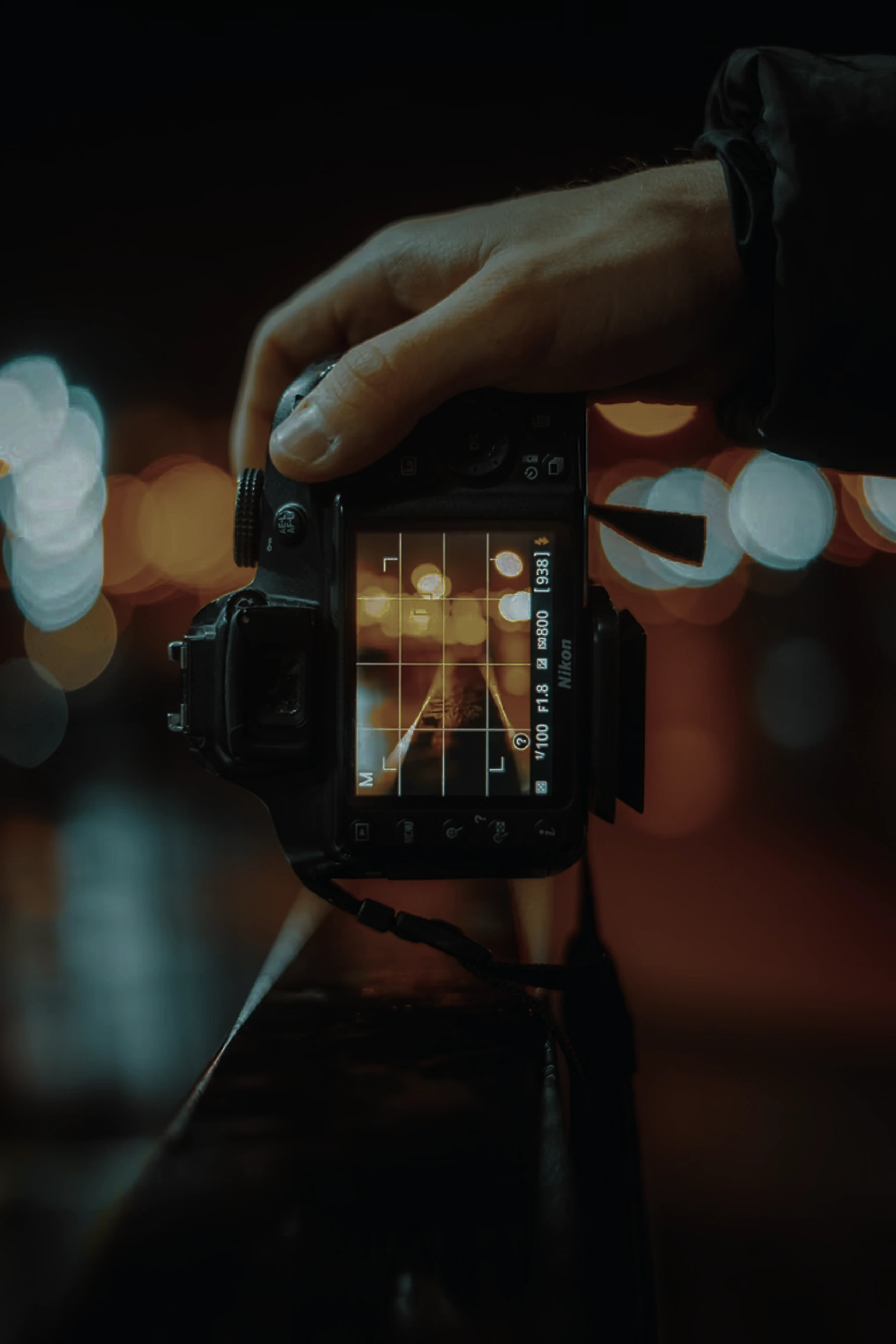 The point of view of somebody looking through a camera to take a picture.